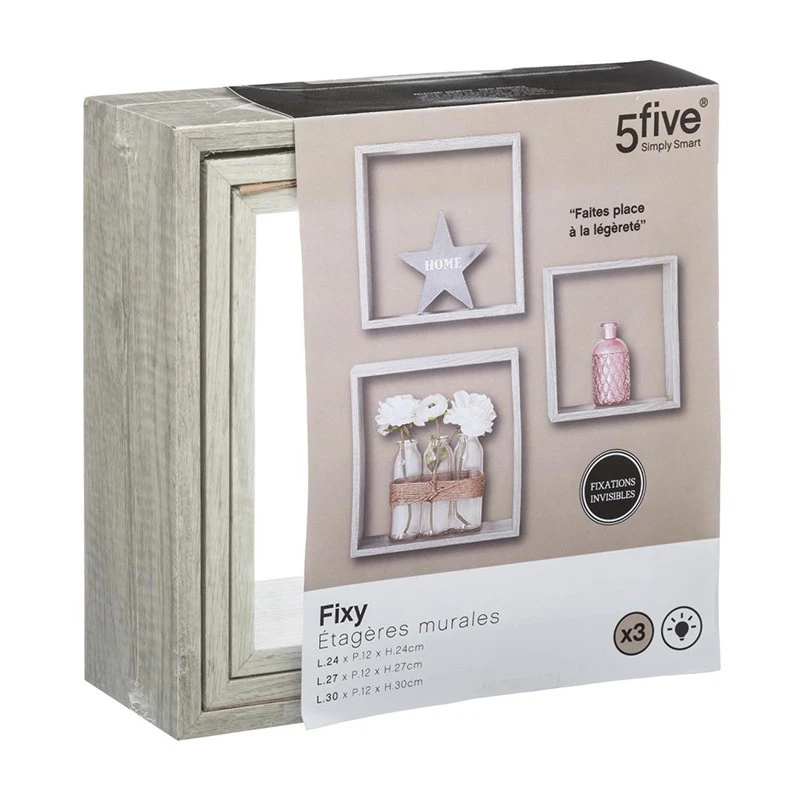 Lot De 3 étagères Murales Coloris Chêne Gris 5Five 4 Lot De 3 étagères Murales Coloris Chêne Gris 5Five – Image 2