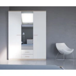 Demeyere Armoire 3 Portes Coloris Blanc Et Naturel Lena -ATMOSPHERA || Intex || Demeyere Soldes armoire 3 portes coloris blanc et naturel lena 2