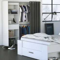 Demeyere Dressing Extensible Blanc Perle Avec Rideau Taupe -ATMOSPHERA || Intex || Demeyere Soldes armoire placard extensible avec rideau blanc perle 2