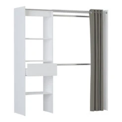 Demeyere Dressing Extensible Blanc Perle Avec Rideau Taupe -ATMOSPHERA || Intex || Demeyere Soldes armoire placard extensible avec rideau blanc perle 3