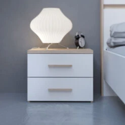 Demeyere Chevet 2 Tiroirs Blanc Et Naturel Lena -ATMOSPHERA || Intex || Demeyere Soldes chevet 2 tiroirs blanc et naturel lena 2