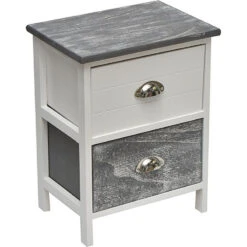 Chevet Apothi 2 Tiroirs Blanc Gris Cérusé