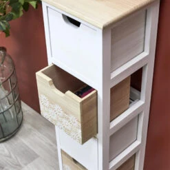 Chiffonnier 4 Tiroirs Chic Naturel Et Blanc -ATMOSPHERA || Intex || Demeyere Soldes chiffonnier 4 tiroirs chic naturel et blanc 1 2