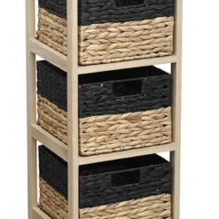 Chiffonnier En Bois 3 Paniers Jacinthe Naturel Et Noir -ATMOSPHERA || Intex || Demeyere Soldes chiffonnier bois 3 paniers jacinthe naturel et noir 1 1