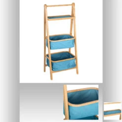 Colonne Pliante 2 Paniers Bleus Et 1 Plateau En Bambou -ATMOSPHERA || Intex || Demeyere Soldes colonne pliante 2 paniers bleus et 1 plateau en bambou 1