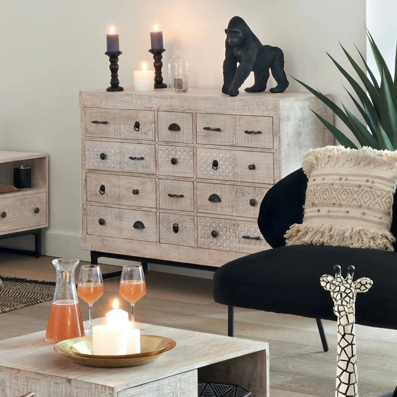 Commode 12 Tiroirs Ajay Manguier Sculpté Atmosphera 10 Commode 12 Tiroirs Ajay Manguier Sculpté Atmosphera – Image 8