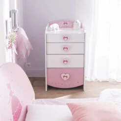Demeyere Commode Enfant 4 Tiroirs Anastasia Rose Et Blanche -ATMOSPHERA || Intex || Demeyere Soldes commode enfant 4 tiroirs mulan rose et blanche 1