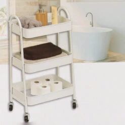 Desserte Métal Sur Roulettes 3 Niveaux Blanc -ATMOSPHERA || Intex || Demeyere Soldes desserte metal sur roulettes 3 niveaux blanc 1