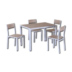 Ensemble Table + 4 Chaises Métal Blanc Et Effet Bois Clair -ATMOSPHERA || Intex || Demeyere Soldes ensemble table 4 chaises metal blanc et effet bois clair 1