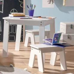 Ensemble Table + 2 Tabourets Enfant Blanc Gris Dream Atmosphera -ATMOSPHERA || Intex || Demeyere Soldes ensemble table tabourets enfant blanc gris dream atmosphera 2
