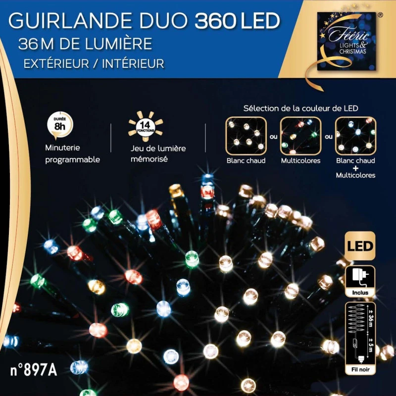 Guirlande Extérieur 360 LED Multicolores/blanc Chaud Programmable 3 Guirlande Extérieur 360 LED Multicolores/blanc Chaud Programmable