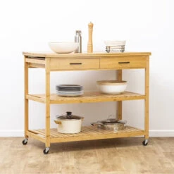 Ilot De Cuisine 2 Tiroirs Bambou Linha 5Five -ATMOSPHERA || Intex || Demeyere Soldes ilot de cuisine 2 tiroirs bambou linha atmosphera 1