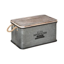 Lot De 3 Malles Métal Gris Plateau Bois Atmosphera -ATMOSPHERA || Intex || Demeyere Soldes lot de 3 malles metal gris plateau bois atmosphera 1 3