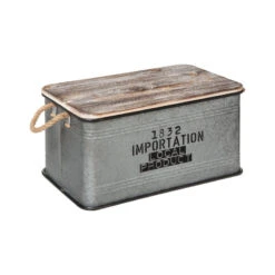 Lot De 3 Malles Métal Gris Plateau Bois Atmosphera -ATMOSPHERA || Intex || Demeyere Soldes lot de 3 malles metal gris plateau bois atmosphera 1 5