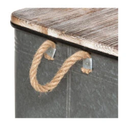 Lot De 3 Malles Métal Gris Plateau Bois Atmosphera -ATMOSPHERA || Intex || Demeyere Soldes lot de 3 malles metal gris plateau bois atmosphera 1 8