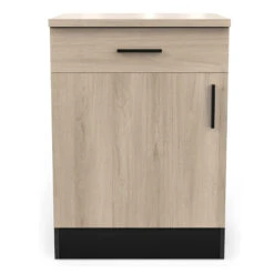 Demeyere Meuble Bas 1 Tiroir 1 Porte 60 Cm Origan Noir Et Bois -ATMOSPHERA || Intex || Demeyere Soldes meuble bas 1 tiroir 1 porte 60 cm origan noir et bois 1 1