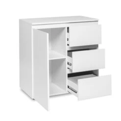 Meuble De Rangement 1 Porte 3 Tiroirs Blanc -ATMOSPHERA || Intex || Demeyere Soldes meuble de rangement 1 porte 3 tiroirs blanc image 1 2