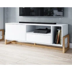 Meuble TV 2 Portes 2 Niches Oslo Blanc -ATMOSPHERA || Intex || Demeyere Soldes meuble tv 2 portes 2 niches oslo blanc 4