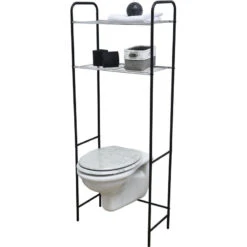 Meuble WC 2 Tablettes Pour Toilettes Noir Et Chrome -ATMOSPHERA || Intex || Demeyere Soldes meuble wc 2 tablettes pour toilettes noir chrome 1