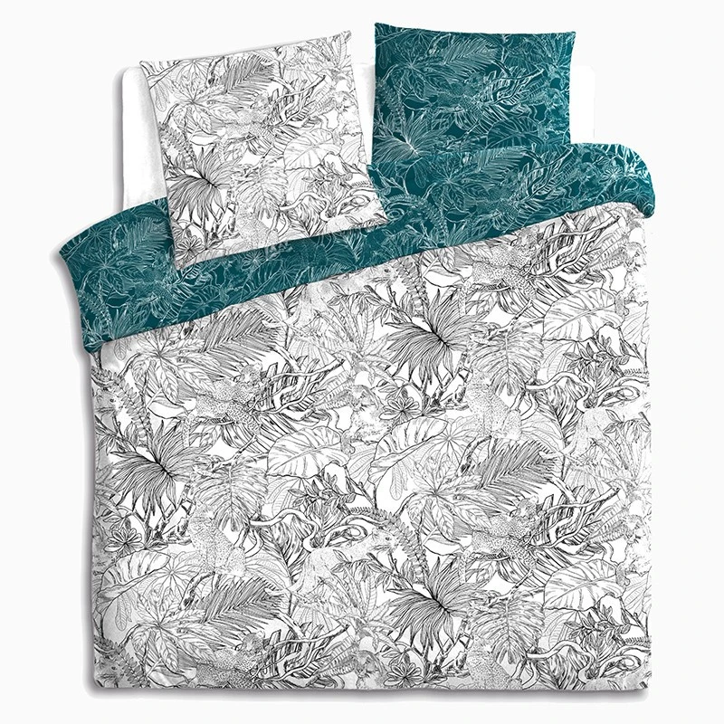 Parure De Lit Jungle Blanc/bleu Canard 240x220 Atmosphera 4 Parure De Lit Jungle Blanc/bleu Canard 240x220 Atmosphera – Image 2