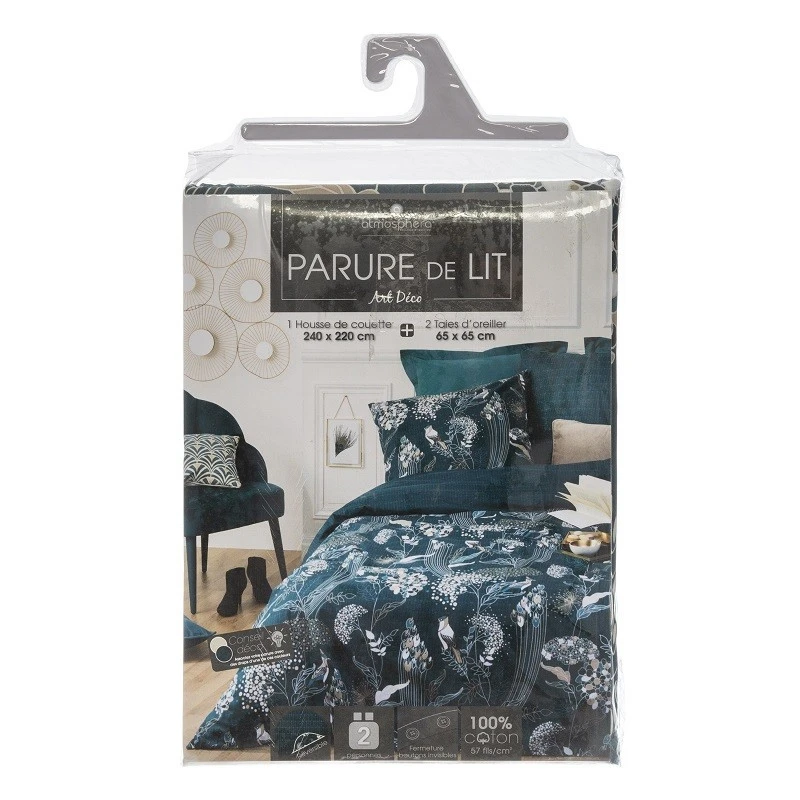 Parure De Lit Paon Bleu Canard 240x220 Atmosphera 7 Parure De Lit Paon Bleu Canard 240x220 Atmosphera – Image 5