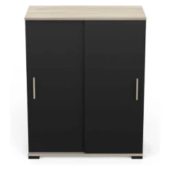 Demeyere Rangement 2 Portes Coulissantes Izzy Noir Et Bois -ATMOSPHERA || Intex || Demeyere Soldes rangement 2 portes coulissantes izzy noir et bois 1