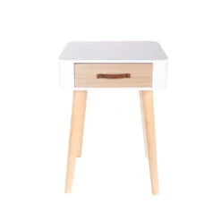 Table De Chevet Pieds Bois 1 Tiroir Blanc -ATMOSPHERA || Intex || Demeyere Soldes table de chevet pieds bois 1 tiroir blanc 3