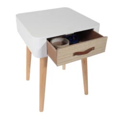 Table De Chevet Pieds Bois 1 Tiroir Blanc -ATMOSPHERA || Intex || Demeyere Soldes table de chevet pieds bois 1 tiroir blanc 4