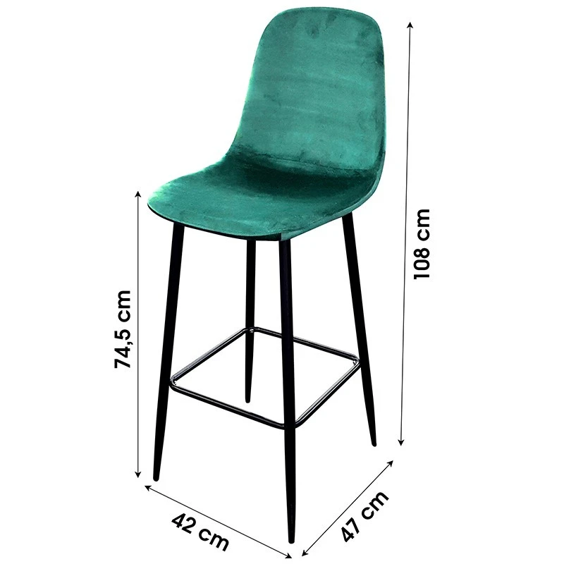Tabouret De Bar En Velours Vert Pieds Métal Inoui 4 Tabouret De Bar En Velours Vert Pieds Métal Inoui – Image 2