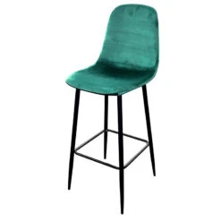 Tabouret De Bar En Velours Vert Pieds Métal Inoui