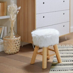 Tabouret Fourrure Blanc Atmosphera -ATMOSPHERA || Intex || Demeyere Soldes tabouret fourrure blanc atmosphera 3
