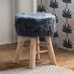 Tabouret Fourrure Gris Atmosphera -ATMOSPHERA || Intex || Demeyere Soldes tabouret fourrure gris atmosphera 2