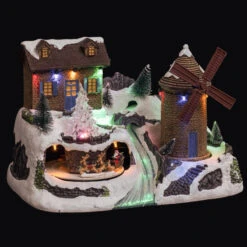 Village De Noël Moulin à Vent Animé, Lumineux Et Musical